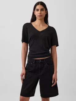 Linen-Blend Relaxed V-Neck T-Shirt