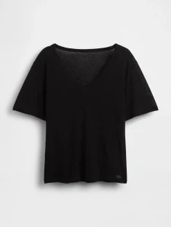 Linen-Blend Relaxed V-Neck T-Shirt