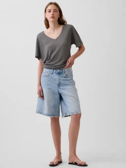 Linen-Blend Relaxed V-Neck T-Shirt