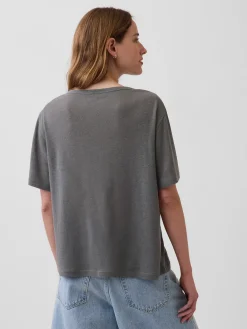 Linen-Blend Relaxed V-Neck T-Shirt