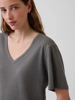 Linen-Blend Relaxed V-Neck T-Shirt