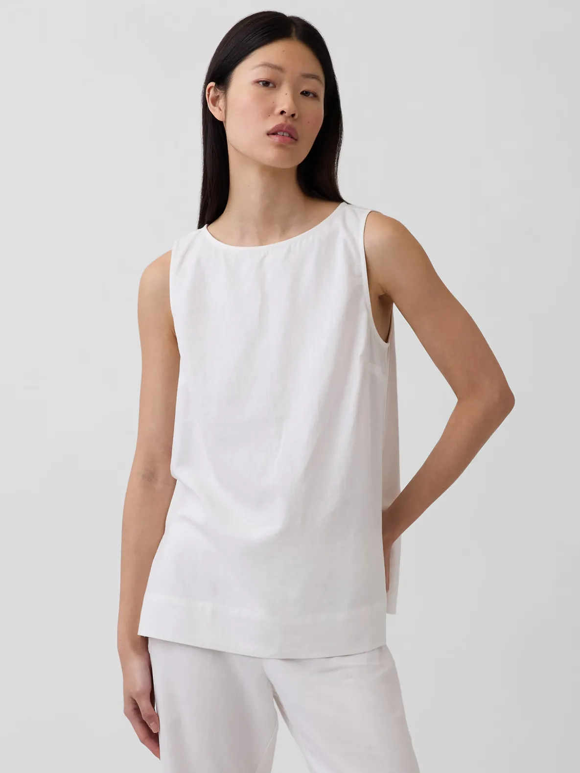 Linen-Blend Shell Tank Top