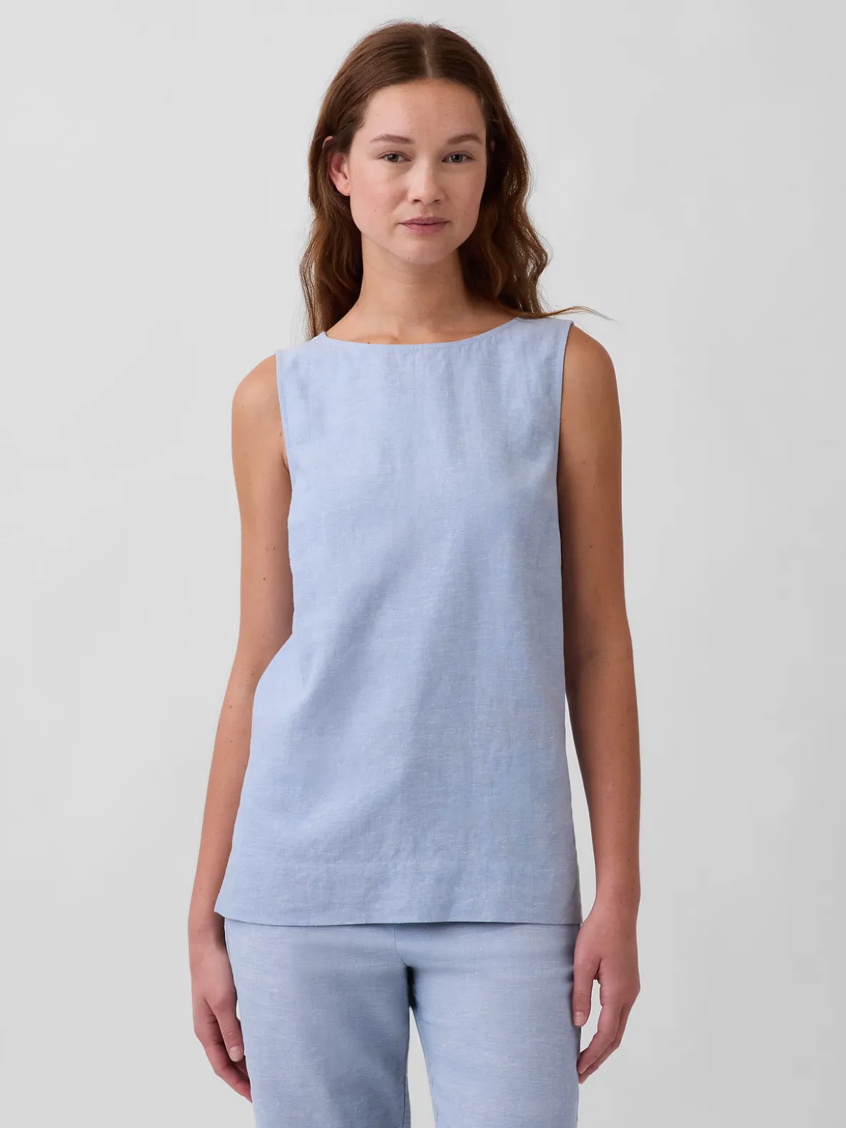 Linen-Blend Shell Tank Top