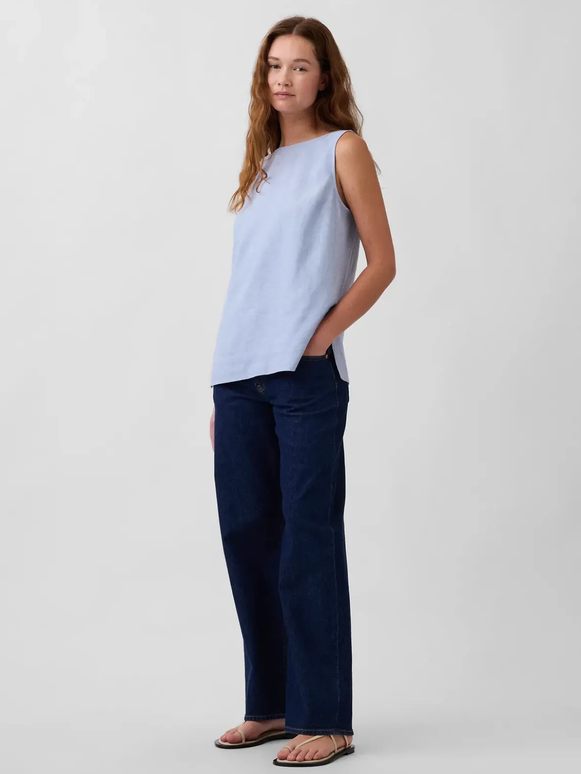 Linen-Blend Shell Tank Top