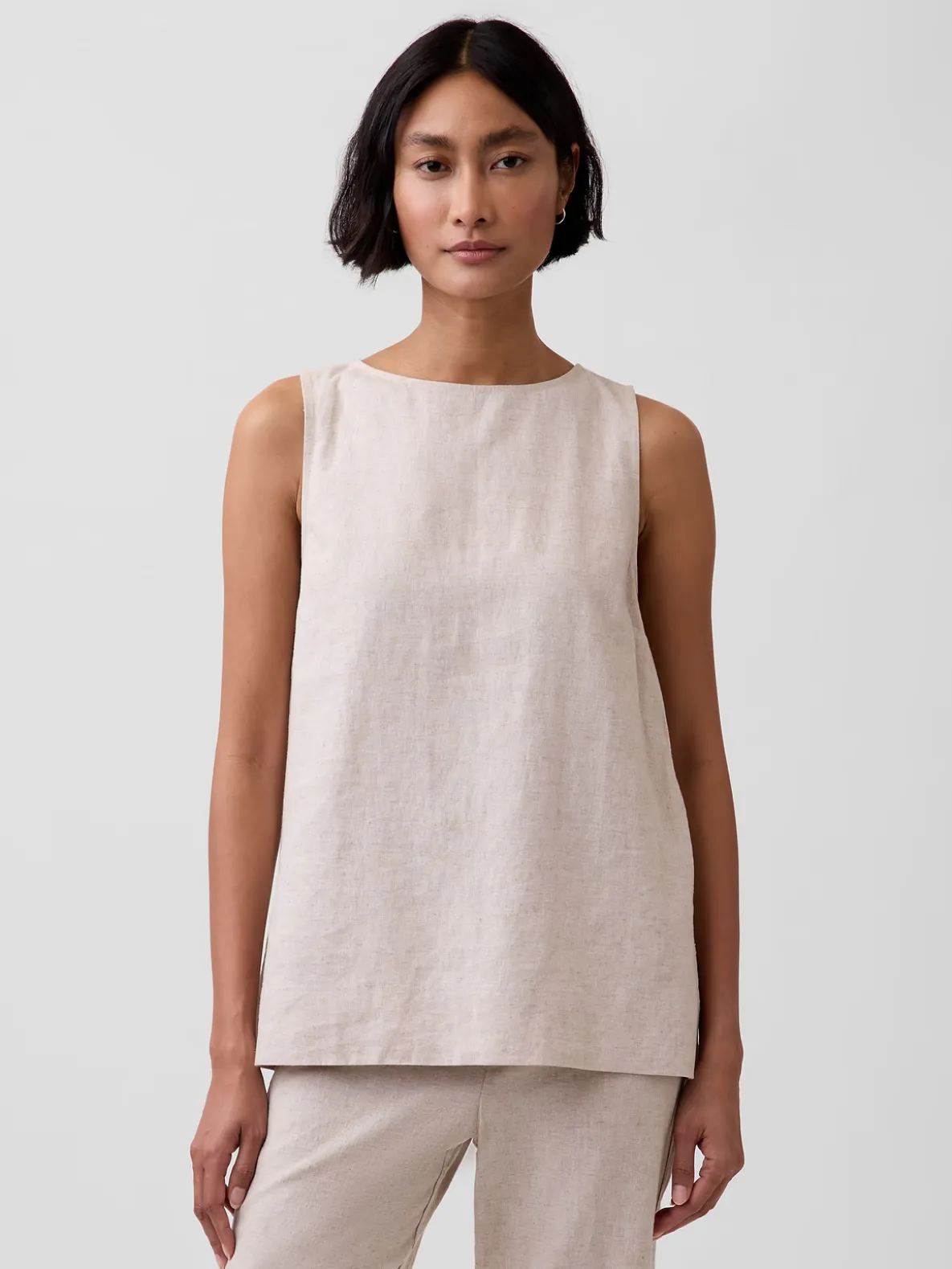 Linen-Blend Shell Tank Top