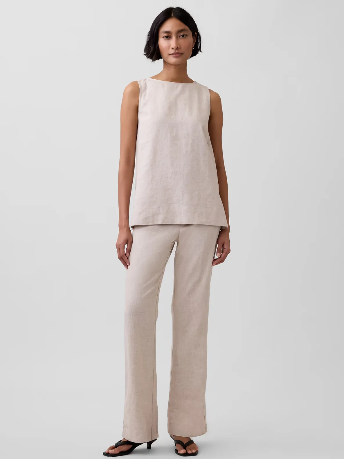 Linen-Blend Shell Tank Top