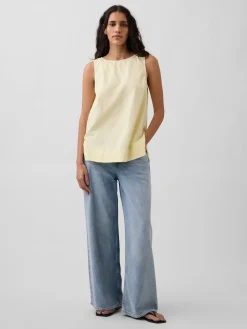 Linen-Blend Shell Tank Top