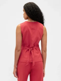 Linen-Blend Tie-Back Longline Vest