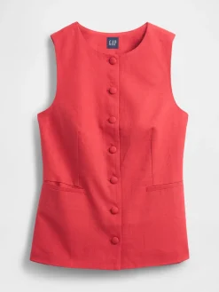 Linen-Blend Tie-Back Longline Vest