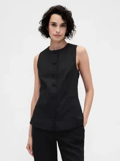 Linen-Blend Tie-Back Longline Vest