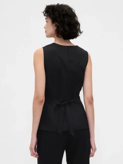 Linen-Blend Tie-Back Longline Vest