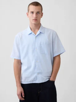 Linen-Cotton Relaxed Straight-Hem Shirt