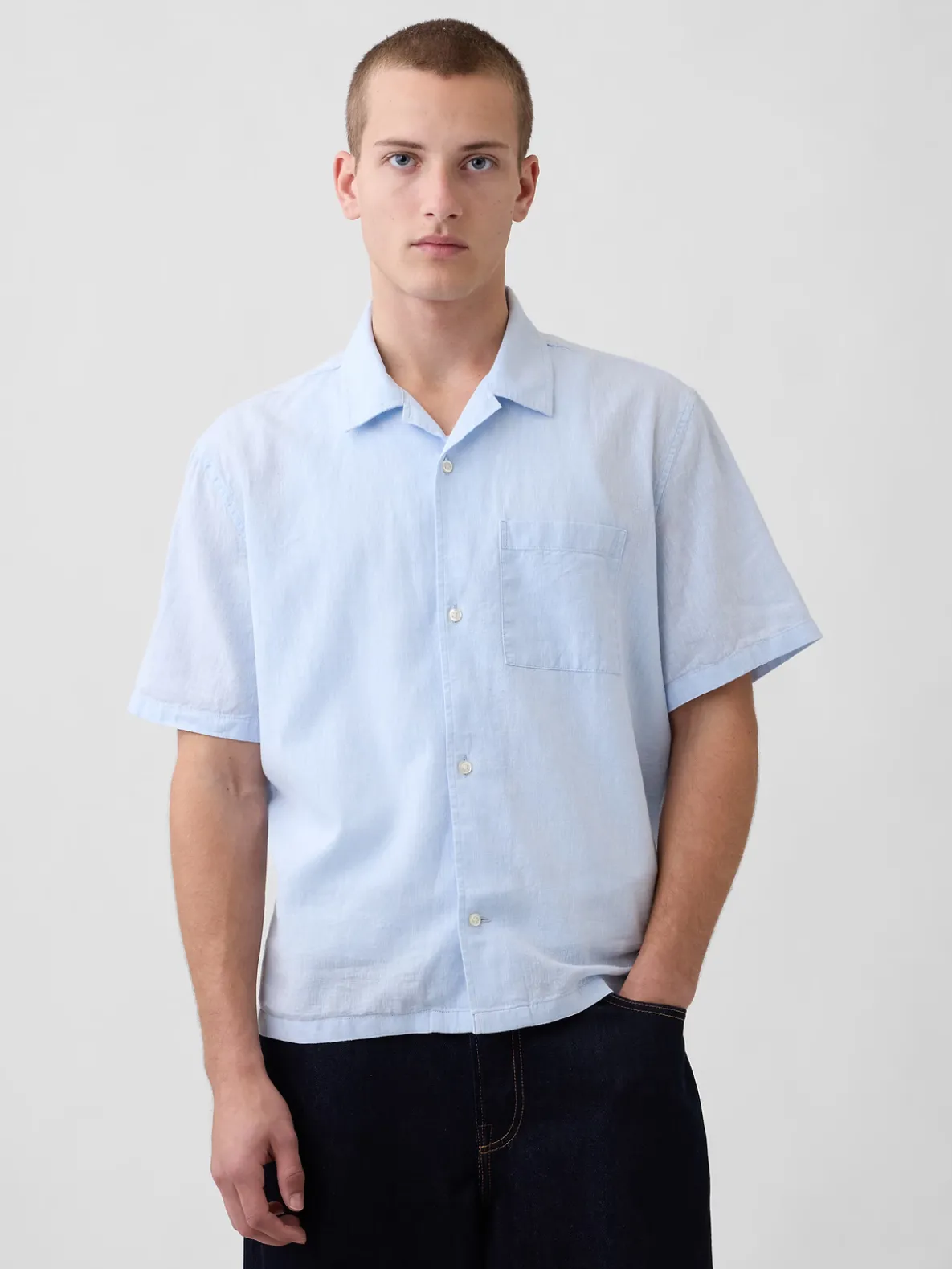 Linen-Cotton Relaxed Straight-Hem Shirt
