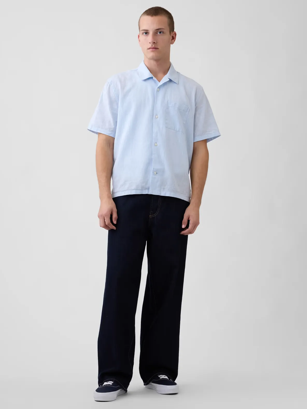 Linen-Cotton Relaxed Straight-Hem Shirt