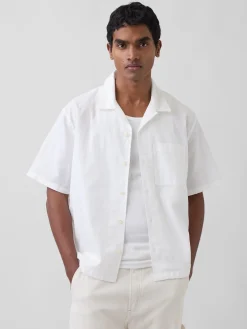 Linen-Cotton Relaxed Straight-Hem Shirt