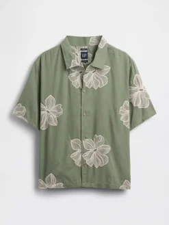 Linen-Cotton Relaxed Straight-Hem Shirt