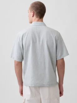 Linen-Cotton Relaxed Straight-Hem Shirt