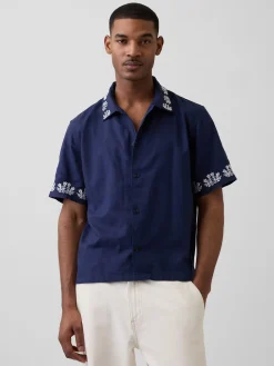 Linen-Cotton Relaxed Straight-Hem Shirt