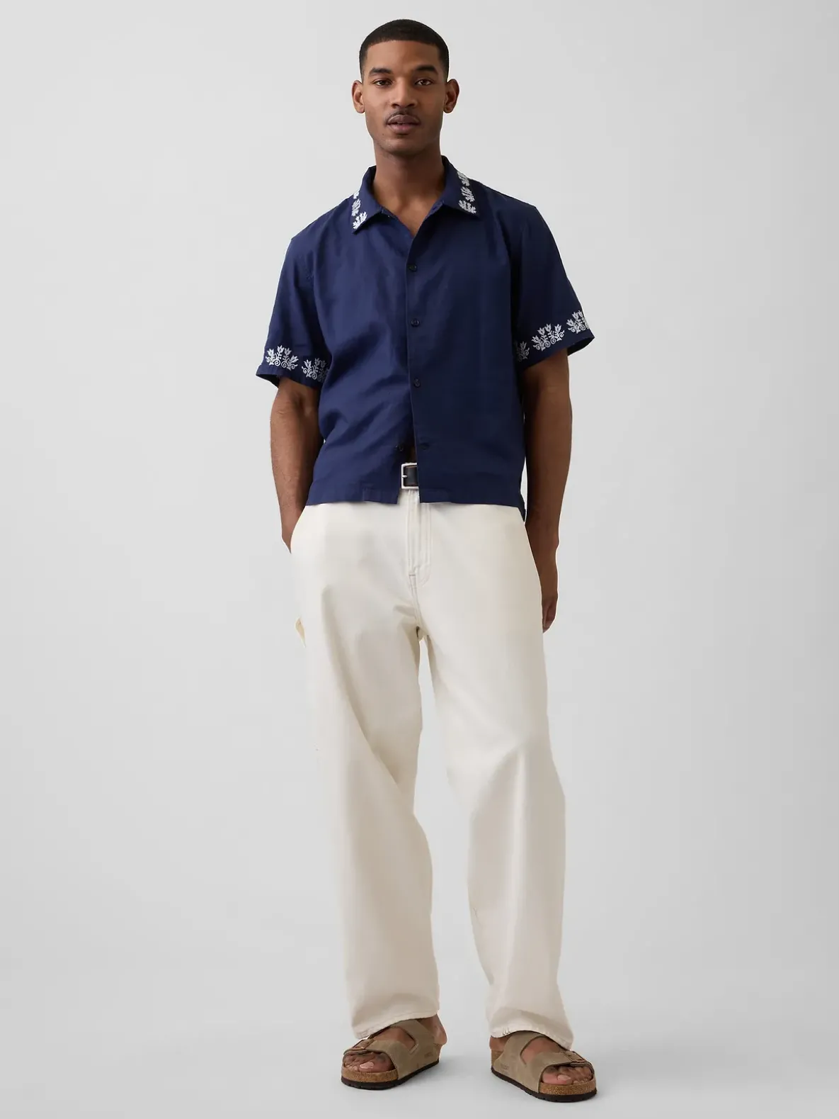 Linen-Cotton Relaxed Straight-Hem Shirt