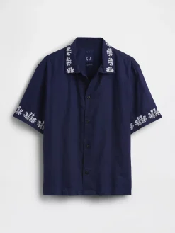 Linen-Cotton Relaxed Straight-Hem Shirt