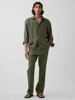 Linen-Cotton Relaxed Straight Trousers