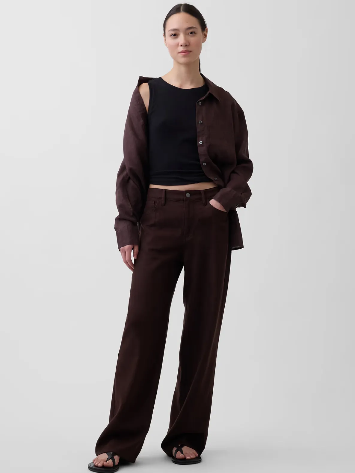 Linen-Cotton Wide-Leg Pants