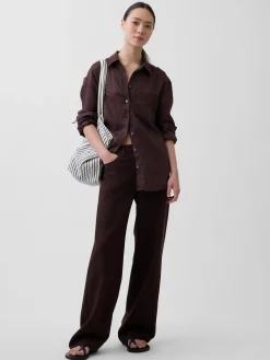 Linen-Cotton Wide-Leg Pants