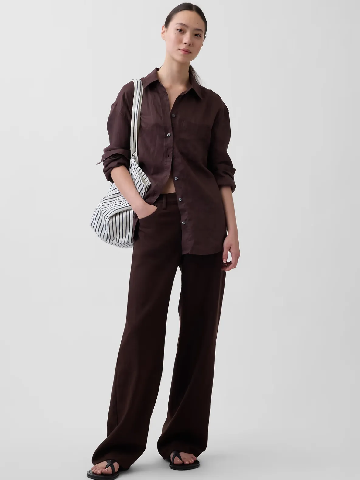 Linen-Cotton Wide-Leg Pants