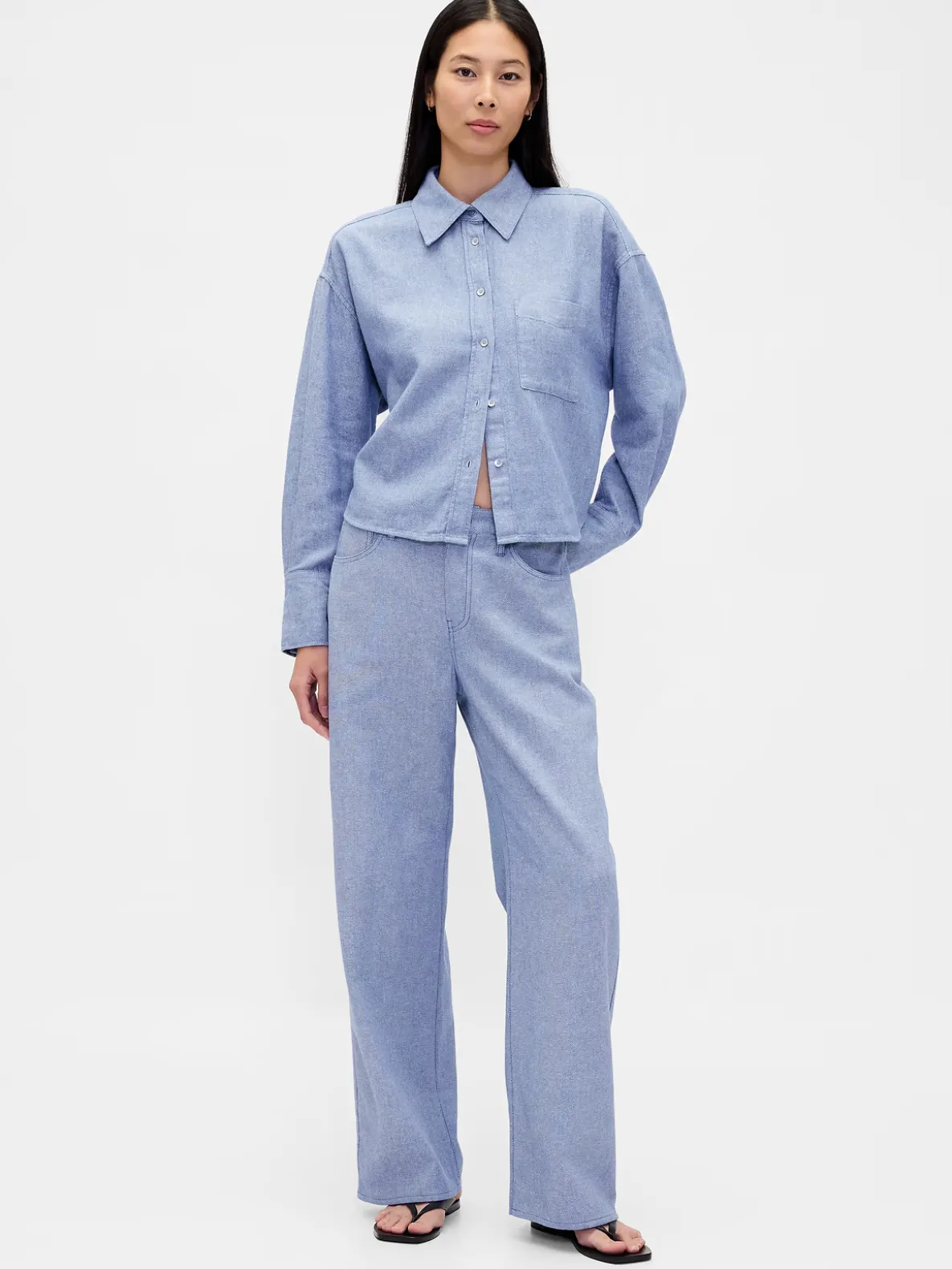 Linen-Cotton Wide-Leg Pants