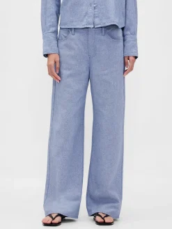 Linen-Cotton Wide-Leg Pants