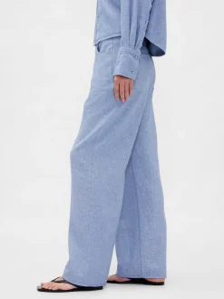 Linen-Cotton Wide-Leg Pants
