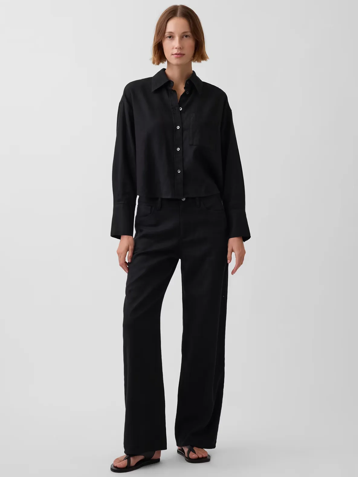 Linen-Cotton Wide-Leg Pants