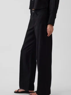Linen-Cotton Wide-Leg Pants