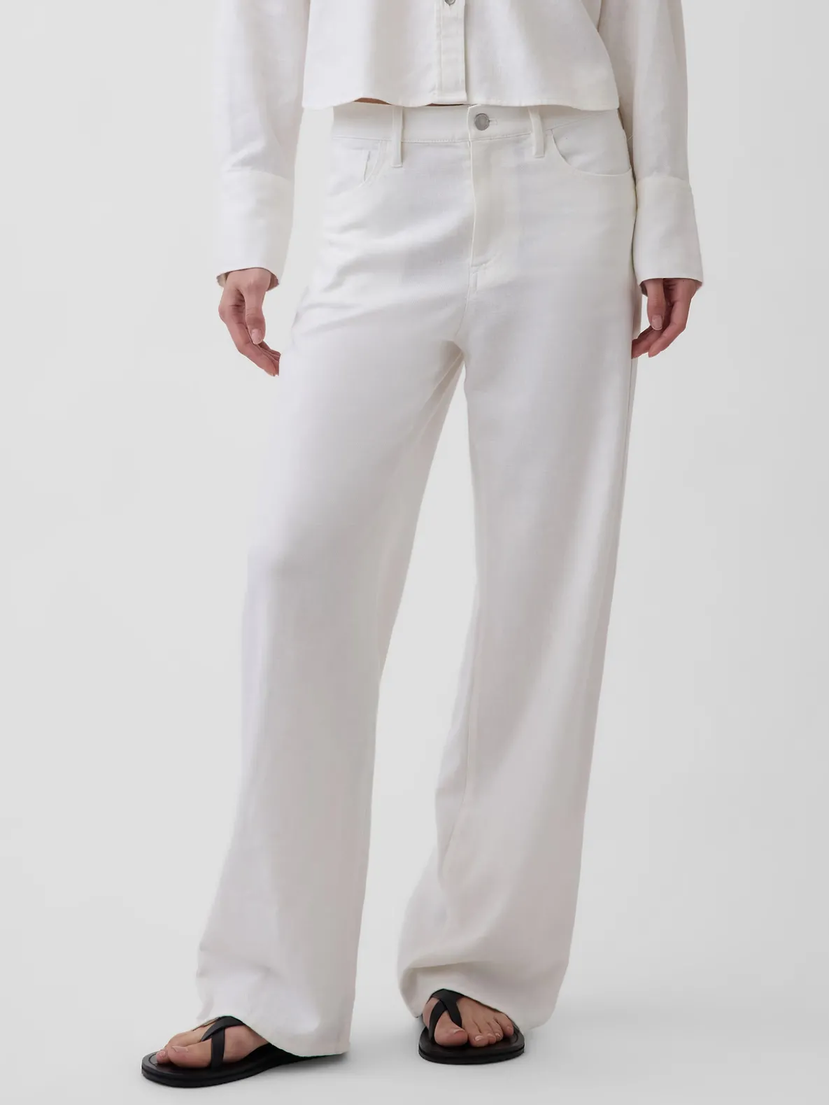 Linen-Cotton Wide-Leg Pants