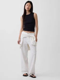 Linen-Cotton Wide-Leg Pants