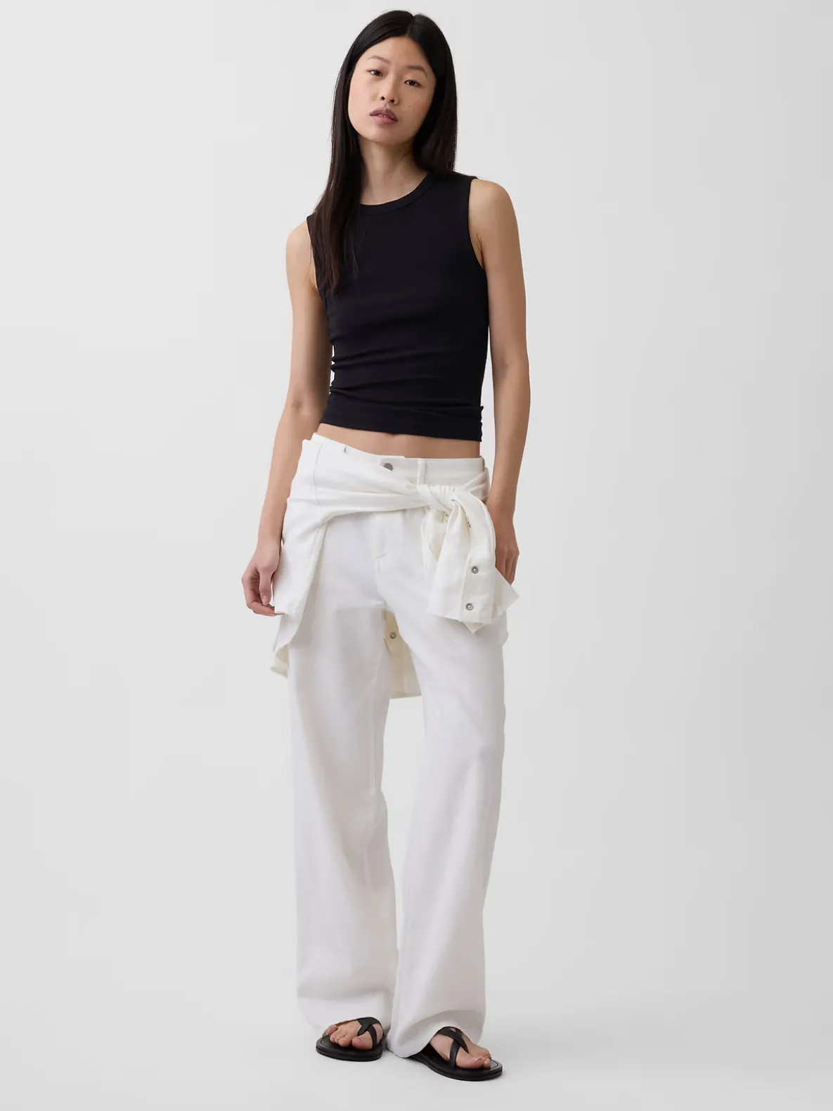 Linen-Cotton Wide-Leg Pants