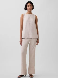 Low Rise Linen-Blend Flare Pants