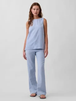Low Rise Linen-Blend Flare Pants