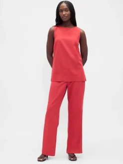 Low Rise Linen-Blend Flare Pants