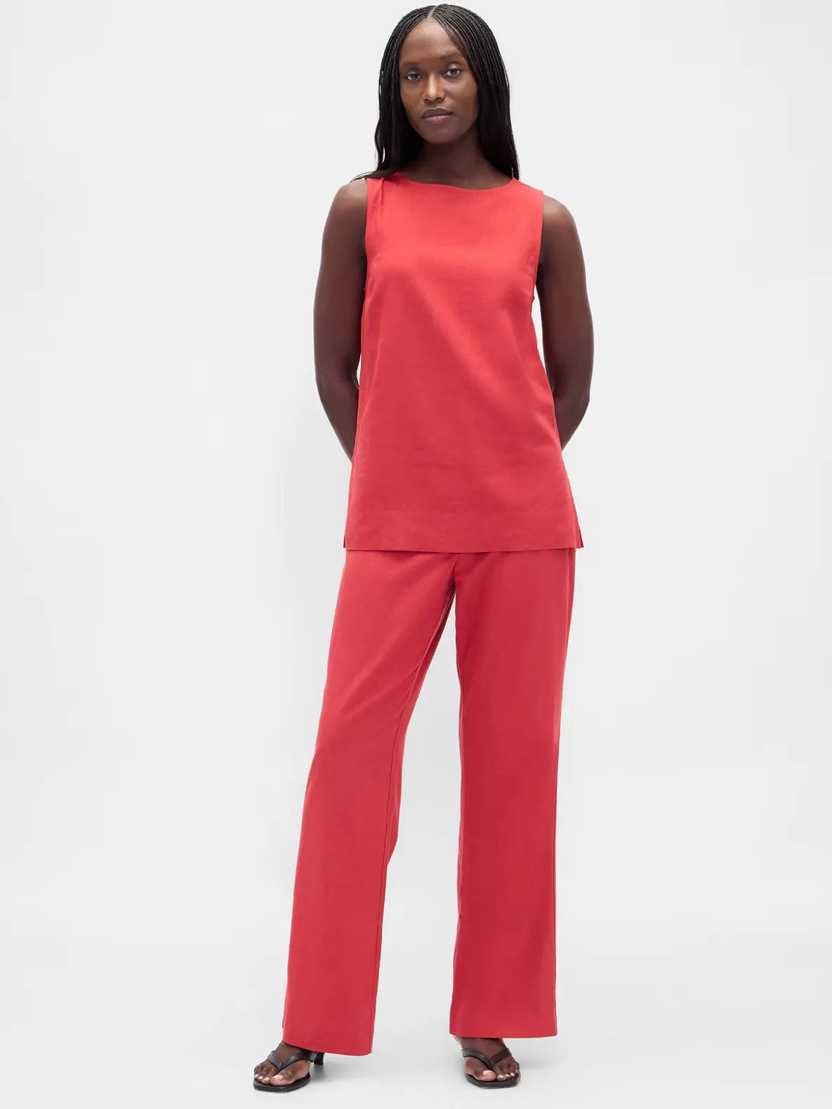 Low Rise Linen-Blend Flare Pants
