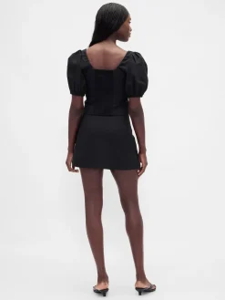 Low Rise Linen-Blend Mini Skort