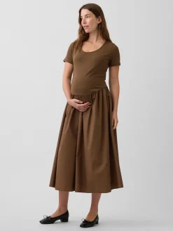 Maternity Mixed Media Drop-Waist Dress