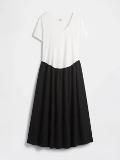 Maternity Mixed Media Drop-Waist Dress