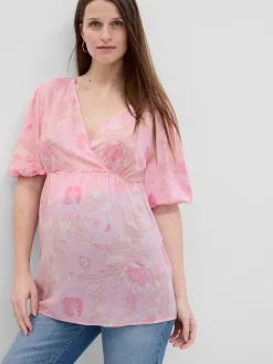 Maternity Puff-Sleeve Wrap Top