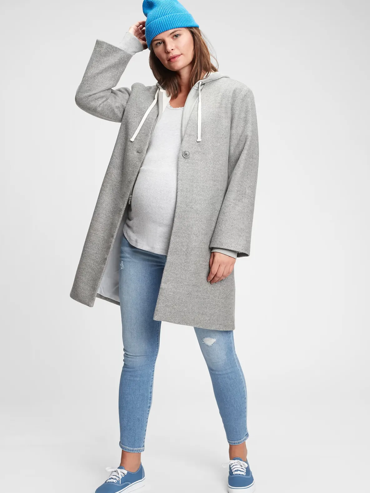 Maternity True Waistband Full Panel Destructed Skinny Ankle Jeans