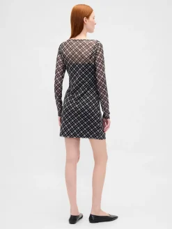 Mesh Boatneck Mini Dress