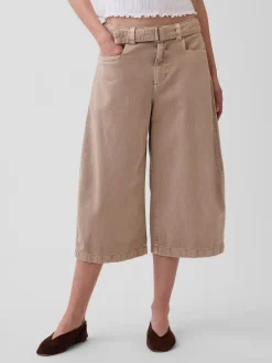 Mid Rise Belted Culotte Barrel Pants