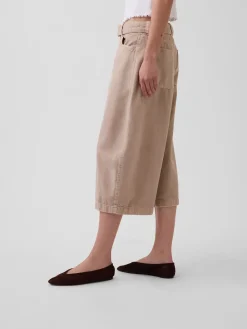 Mid Rise Belted Culotte Barrel Pants