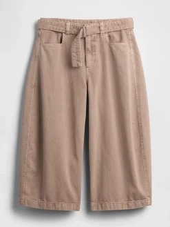 Mid Rise Belted Culotte Barrel Pants