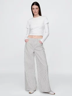 Mid Rise Denim Stripe Baggy Jeans